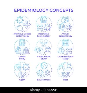 Epidemiology blue gradient concept icons Stock Vector