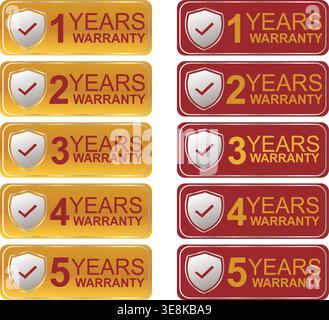 Warranty labels set with one to five years protection badges for product guarantee coverage Stock Vector