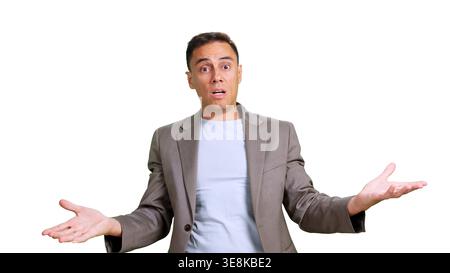 Man shrugging, questioning, doubting gesture transparent background Stock Photo