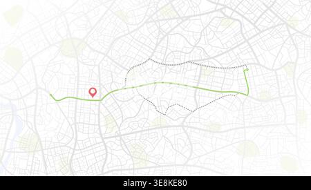 Minimalist City Map with Navigation Route and Location Pin - Urban Road Network with Alternative Paths in Flat Design Style. Vector illustration Stock Vector