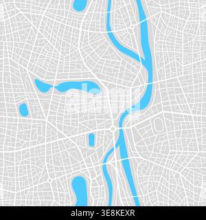 City map seamless pattern with river, streets and roads, town plan. Metropolis city center navigation map vector pattern, town streets, roads crossroads and river satellite aerial top view background Stock Vector
