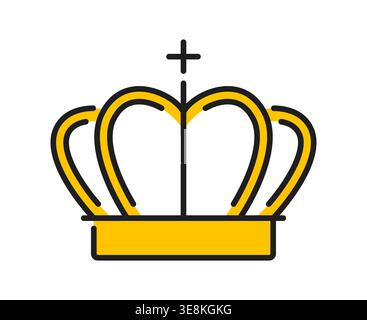 Heraldry monarch golden crown color line icon or sign. Vintage medieval linear sign, royal heraldry icon. Ancient crest symbol Stock Vector