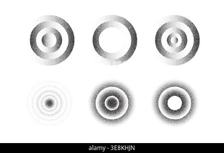 Grainy circle pattern with gradient noise effect. Abstract dotwork texture featuring stippled grain dots on white background for vintage design Stock Vector
