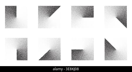 Square grain texture with geometric dotwork pattern creating vintage halftone effect on white background with grainy stipple noise gradient Stock Vector