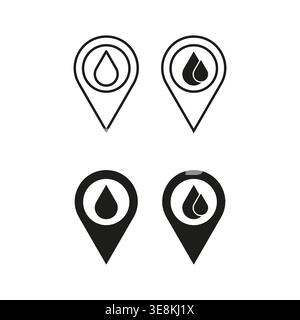 Water pin set. Location drop Vector. Map marker icon. Liquid point symbol. Manual vector only. No autotrace used. EPS 10. Stock Vector