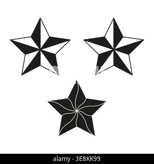 Nautical star set. Maritime symbol Vector. Black white design. Marine navigation icon. Manual vector only. No autotrace used. EPS 10. Stock Vector