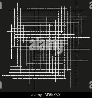 Dashed line set. White grid Vector. Black background pattern. Abstract mesh art. Manual vector only. No autotrace used. EPS 10. Stock Vector