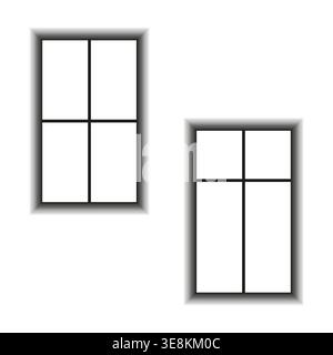 Window frame set. Glass pane Vector. View opening symbol. Wall detail pair. Manual vector only. No autotrace used. EPS 10. Stock Vector