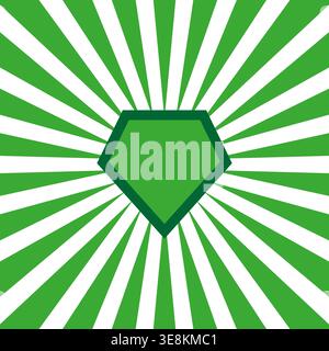 Green pentagon logo. Ray light Vector. Shield icon symbol. Sunburst background pattern. Manual vector only. No autotrace used. EPS 10. Stock Vector