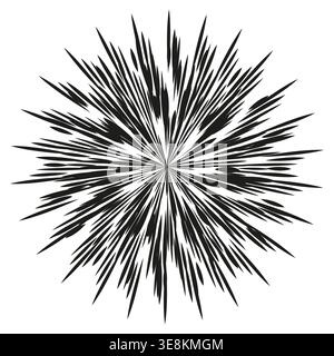 Black explosion mark. Sharp starburst Vector. Abstract splash shape. Dynamic radial element. Manual vector only. No autotrace used. EPS 10. Stock Vector