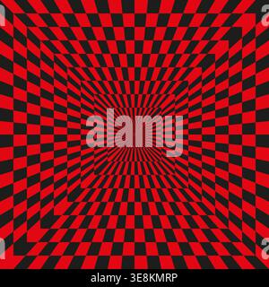 Red tunnel Vector. Abstract perspective detail. Checkerboard depth symbol. Geometric illusion pattern. Manual vector only. No autotrace used. EPS 10. Stock Vector