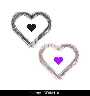 Heart sketch Vector. Love passion symbol. Scribble line set. Romance art pair. Manual vector only. No autotrace used. EPS 10. Stock Vector