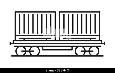 Container shipping wagon, freight transportation railway line icon or symbol. Cargo logistics railway transport symbol, freight railroad industry vector pictogram. Goods shipment thin line icon Stock Vector