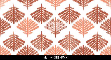 Ikat floral seamless pattern. Abstract pink leaves on light background. Vector geometric rug textured tribal motif. Oriental traditional ornament for Stock Vector