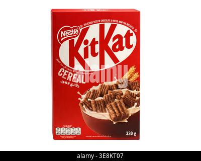 Nestlé KitKat flavored cereal box isolated on a white background Stock Photo