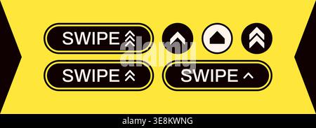 Six swipe up buttons drawn in black and white color on yellow background. Stock Vector
