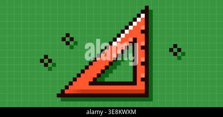 Back to School pixel art red triangle ruler. Stock Vector