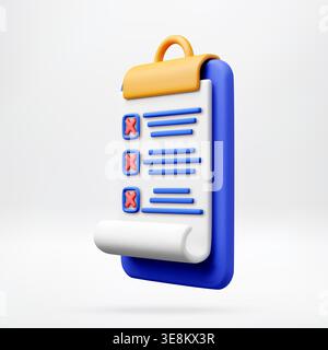 3D Clipboard with checklist and red cross marks Stock Vector