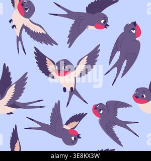 Bird swallow. seamless background with flying swallows. cartoon pattern template Stock Vector