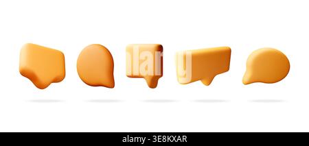 Yellow speech bubble set in 3d render. Stock Vector
