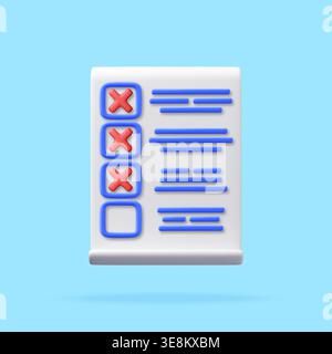 3d checklist with red cross marks on document Stock Vector