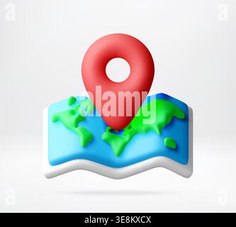 3D map icon with red location pin. Stock Vector