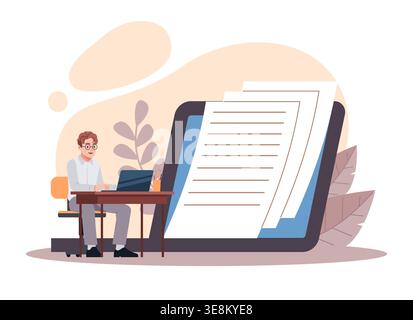 Online reporting mechanism. Key performance indicators, digital dashboard, working on laptop, document management, technology digital files on device Stock Vector