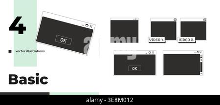 Basic monochrome pixel pop-up window pack Stock Vector