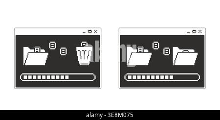 File management monochrome pixel pop-up window set Stock Vector