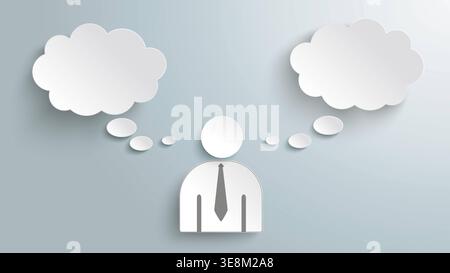 Pres Empt 2 White Thought Bubbles Businessman Business thinking concept infographic with speech bubbles and idea process. Stock Photo