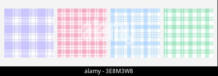 Seamless pastel vichy plaid pattern set in pink, blue, green and purple colors. Gingham check texture for fabric, tablecloth, napkin, picnic blanket, wallpaper, textile print, spring summer background Stock Vector