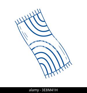 Beach towel vector blue line art doodle summer accessory icon for vacation branding Stock Vector