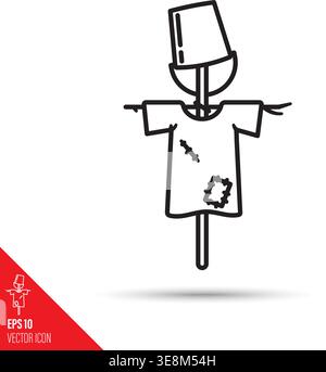Scarecrow with bucket head vector line icon Stock Vector