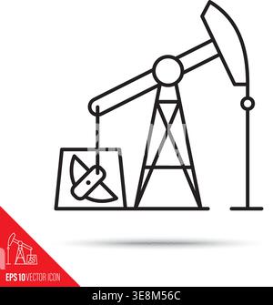 Pump jack or Nodding Donkey vector line icon Stock Vector