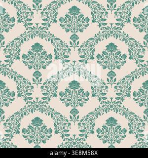 Elegant Scalloped Jade Floral Stripe Stock Vector