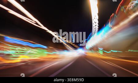 Panoramic high speed technology in big city concept, light abstract background. Speed concept. Stock Photo
