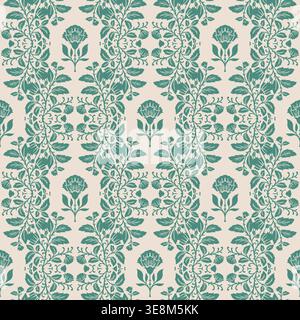 Vertical Cream Damask Jade Vines Stock Vector