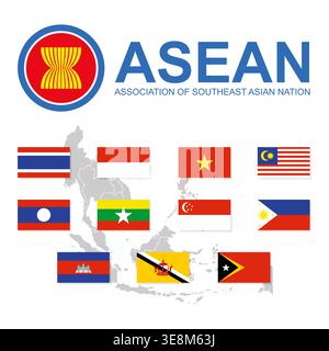 ASEAN Economic Community, AEC, map. Grey map with dark gray highlighted ...
