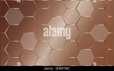 Bronze metallic hexagonal honeycomb background with smooth abstract gradient surface. Stock Vector