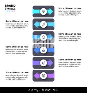Infographic template with icons and 6 options or steps. Arrows. Can be used for workflow layout, diagram, banner, webdesign. Vector illustration Stock Vector