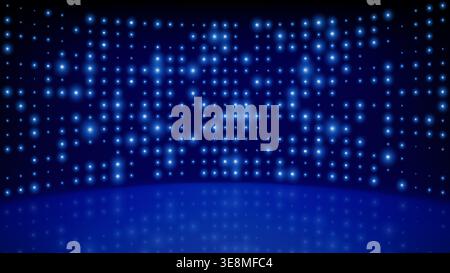 Flashing background led wall lights on stage. Blue cyan glowing dots abstract background. Tech inspired abstract backdrop. Bright flicker stage lights Stock Vector