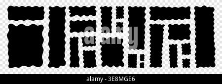 Wavy organic rectangle shapes collection in black isolated on white background. Abstract set of irregular rounded forms for modern design, branding, posters, templates, creative graphic compositions. Stock Vector