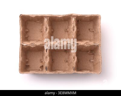 Top view of empty biodegradable pulp peat seedling pot isolated on white Stock Photo