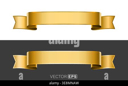 Elegant Golden Ribbon Banners. Shiny gold banners for labels, awards, and festive designs. Vector illustration. Stock Vector