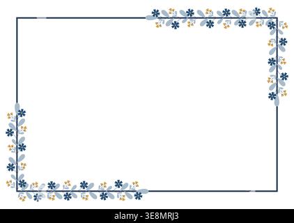Blue Rectangle Wreath Border Frame Decorated With Leaves And Yellow Blue Floral Stock Vector