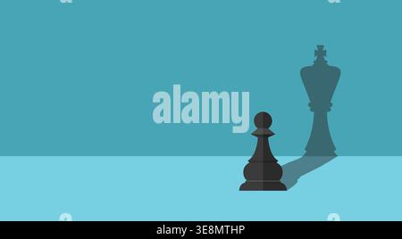 Chess pawn casting king shadow representing ambition, growth, and leadership concept Stock Vector
