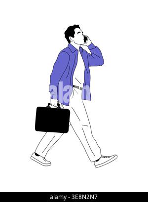Business Man walks while talking on phone Stock Vector