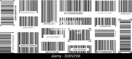 Black-lined EAN-13 barcode label set on white background vector illustration. Stock Vector