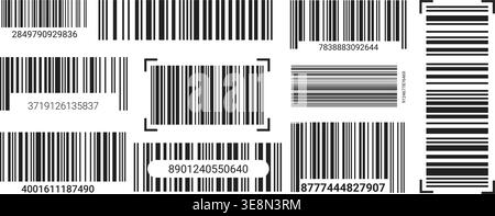 Black-lined EAN-13 barcode label set on a white background. Stock Vector
