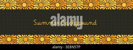Retro summer groovy background with wavy boho sun shapes for beach travel brochures and graphic design Stock Vector